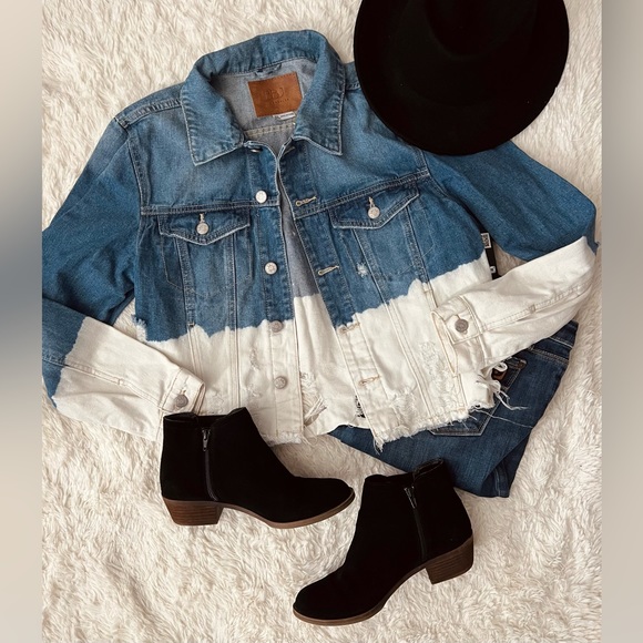 Denim Jean dip dye bleached distressed jacket - Picture 1 of 1
